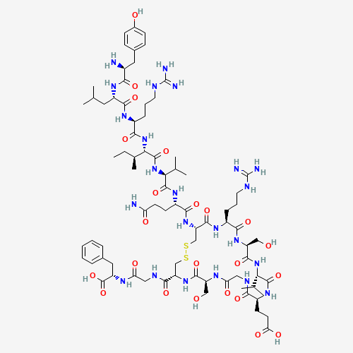 Skeletal chemical structure of AOD-9604, a 16-amino-acid synthetic peptide (Tyr-Leu-Arg-Ile-Val-Gln-Cys-Arg-Ser-Val-Glu-Gly-Ser-Cys-Gly-Phe) corresponding to residues 177–191 of human growth hormone with an added N-terminal tyrosine, showing the intramolecular Cys⁷–Cys¹⁴ disulfide bond.