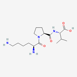 PubChem 2D rendering of KPV (CID 125672), a linear tripeptide of L-lysine, L-proline, and L-valine — the C-terminal three residues (positions 11–13) of α-melanocyte-stimulating hormone. Free-acid form (H-Lys-Pro-Val-OH).